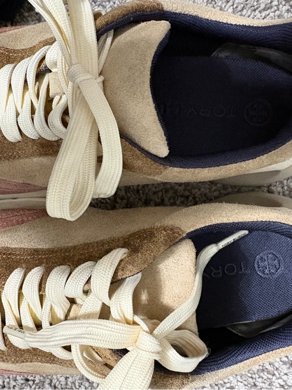 Tory Burch Good Luck Trainer Suede Colorblock Sneaker 8 Moon Pink/Cream - Picture 8 of 8